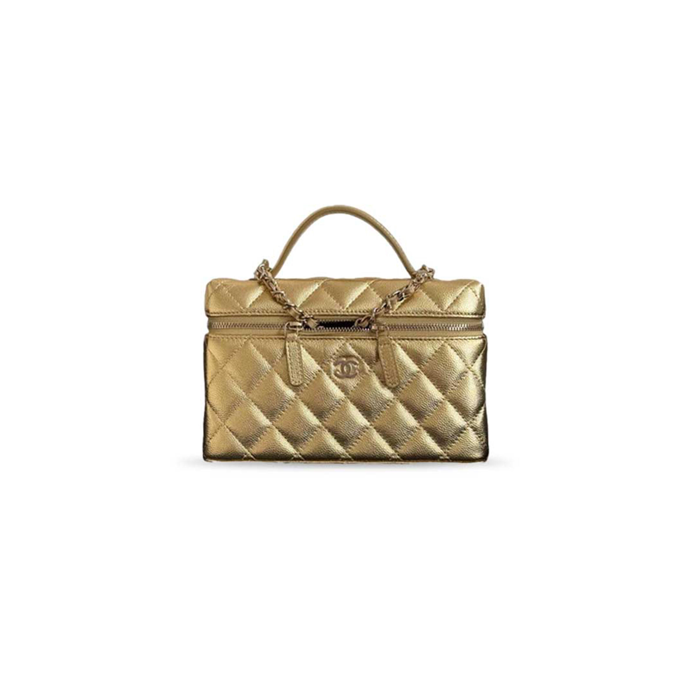 Ch**el handle cc logo makeup bag grained calfskin ap96126 (19*12*5cm)